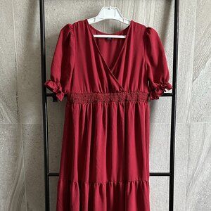 SHEIN Maternity Surplice Neck Flounce Sleeve Layered Hem Dress  |  XS